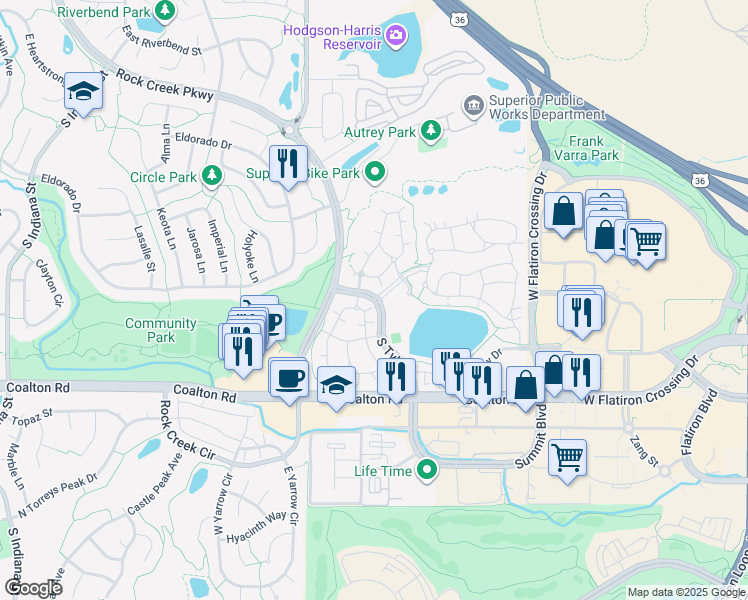 map of restaurants, bars, coffee shops, grocery stores, and more near South Tyler Drive in Louisville