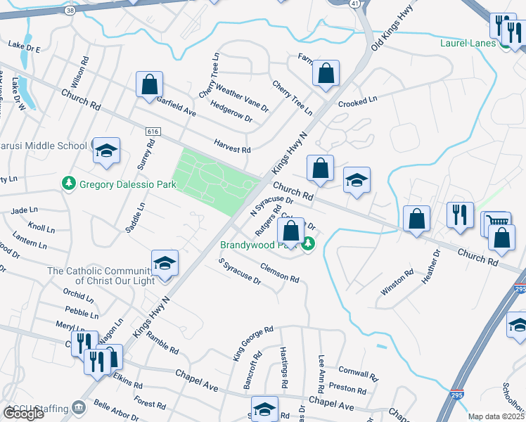 map of restaurants, bars, coffee shops, grocery stores, and more near 14 North Syracuse Drive in Cherry Hill Township