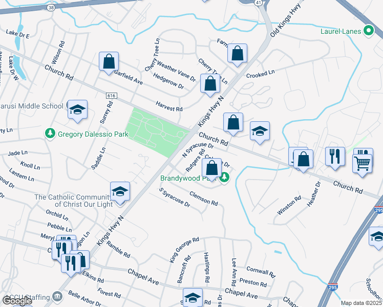 map of restaurants, bars, coffee shops, grocery stores, and more near 14 North Syracuse Drive in Cherry Hill Township