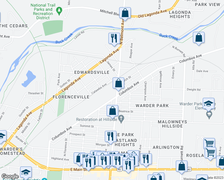 map of restaurants, bars, coffee shops, grocery stores, and more near 1996 Columbus Avenue in Springfield