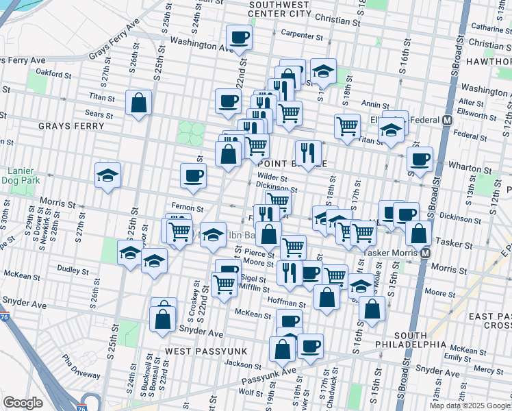 map of restaurants, bars, coffee shops, grocery stores, and more near in Philadelphia
