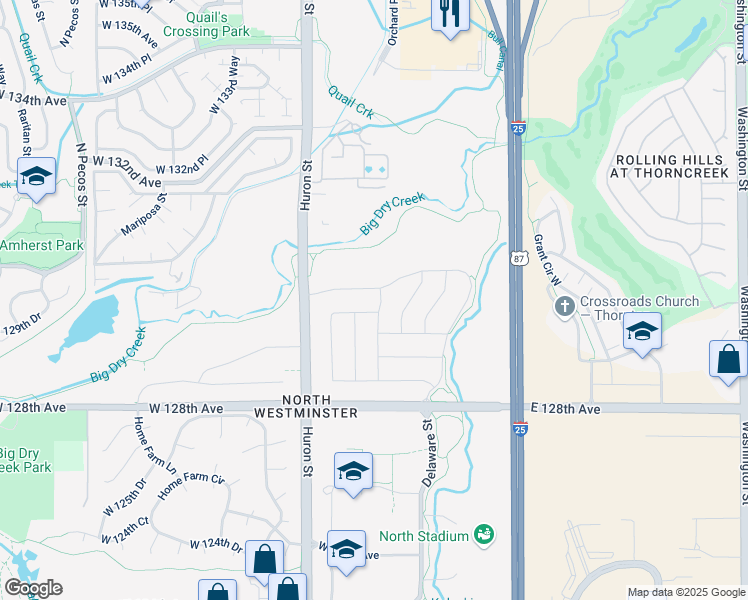 map of restaurants, bars, coffee shops, grocery stores, and more near 12917 Fox Street in Westminster