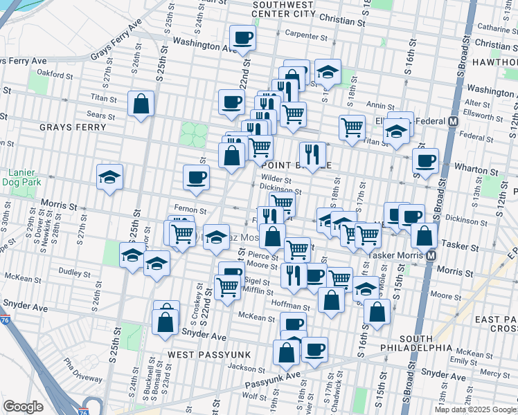 map of restaurants, bars, coffee shops, grocery stores, and more near in Philadelphia