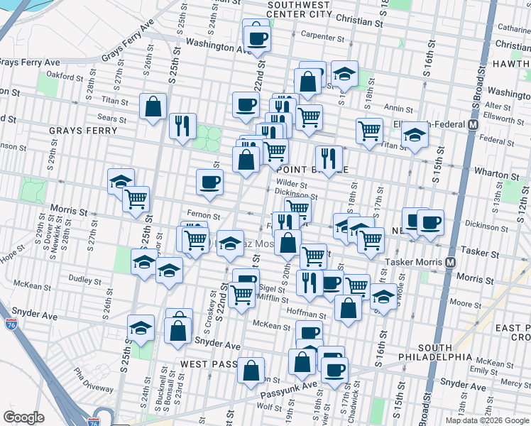 map of restaurants, bars, coffee shops, grocery stores, and more near in Philadelphia