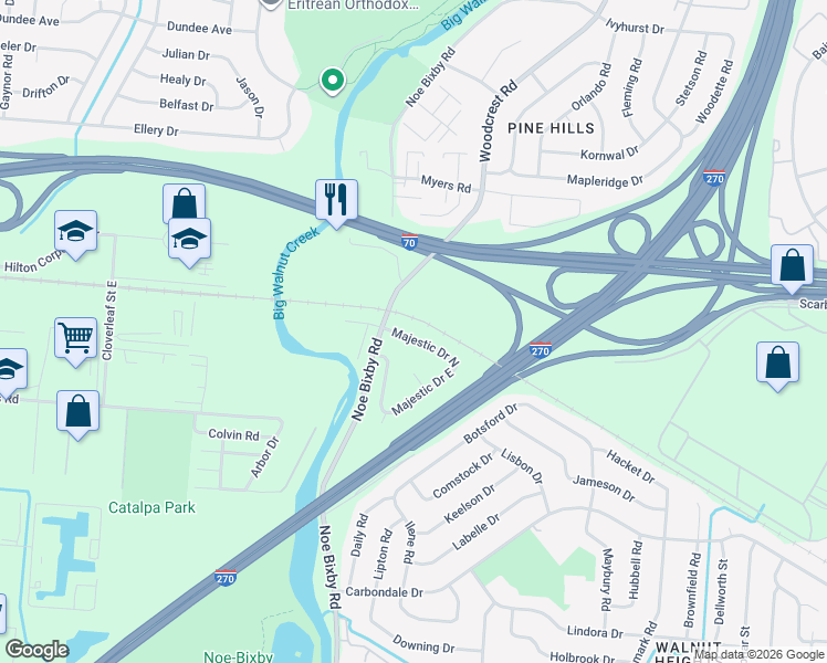 map of restaurants, bars, coffee shops, grocery stores, and more near 4929 Majestic Drive North in Columbus