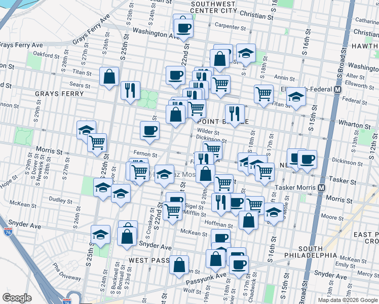 map of restaurants, bars, coffee shops, grocery stores, and more near in Philadelphia