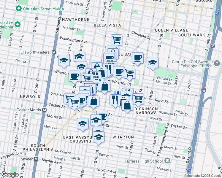 map of restaurants, bars, coffee shops, grocery stores, and more near 842 Earp Street in Philadelphia