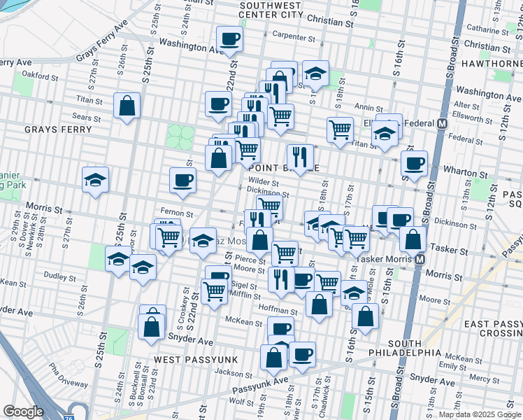 map of restaurants, bars, coffee shops, grocery stores, and more near in Philadelphia