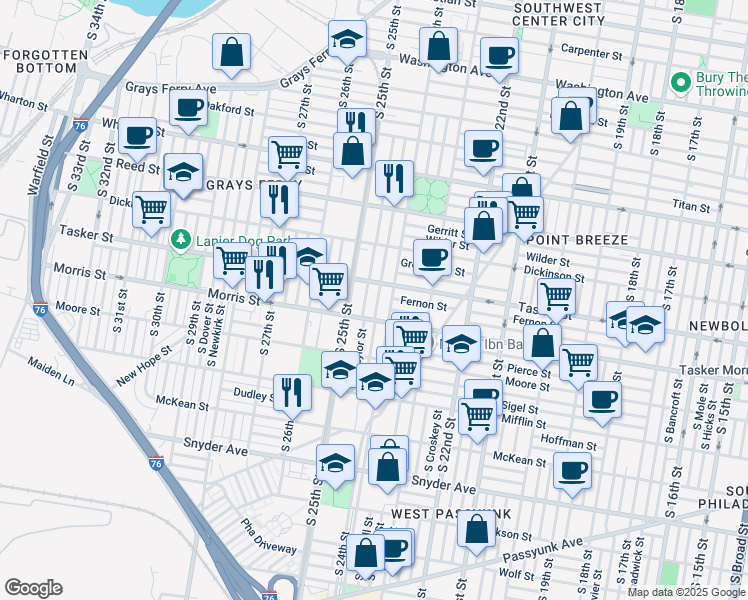map of restaurants, bars, coffee shops, grocery stores, and more near 1624 South Ringgold Street in Philadelphia