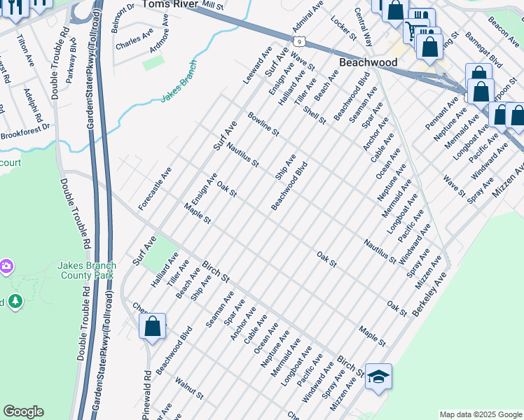map of restaurants, bars, coffee shops, grocery stores, and more near 70 Oak Street in Beachwood