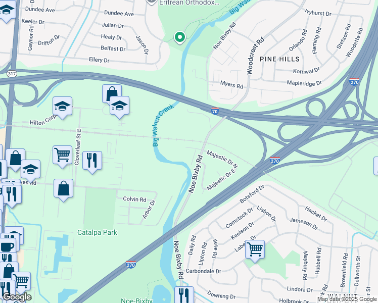map of restaurants, bars, coffee shops, grocery stores, and more near 2219 Noe Bixby Road in Columbus