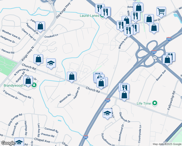 map of restaurants, bars, coffee shops, grocery stores, and more near 165 Great Road in Maple Shade