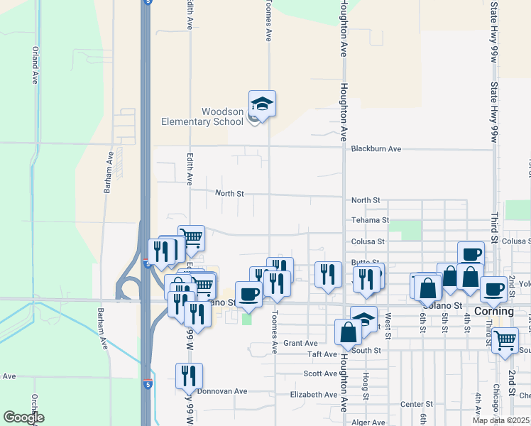 map of restaurants, bars, coffee shops, grocery stores, and more near 380 Toomes Avenue in Corning