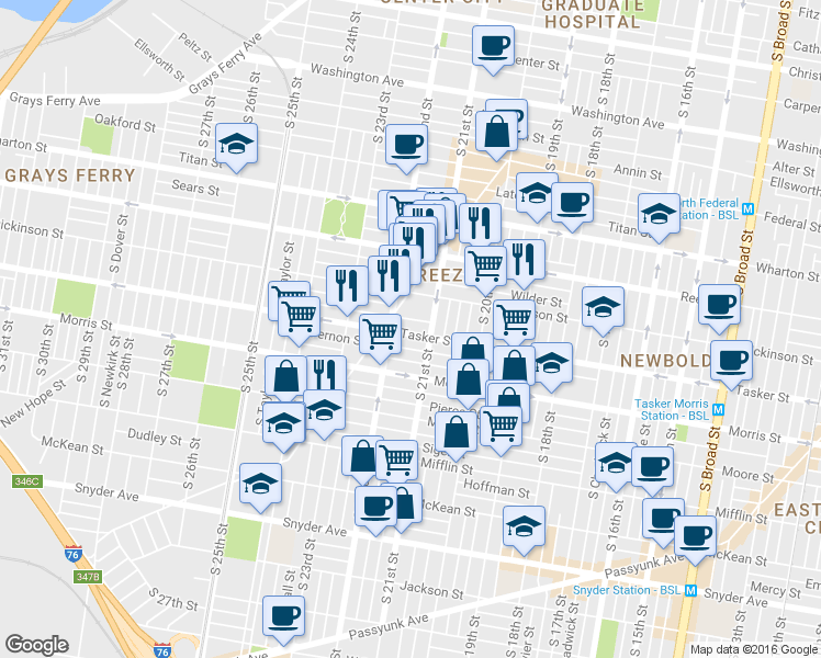 map of restaurants, bars, coffee shops, grocery stores, and more near in Philadelphia