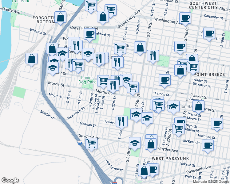 map of restaurants, bars, coffee shops, grocery stores, and more near in Philadelphia