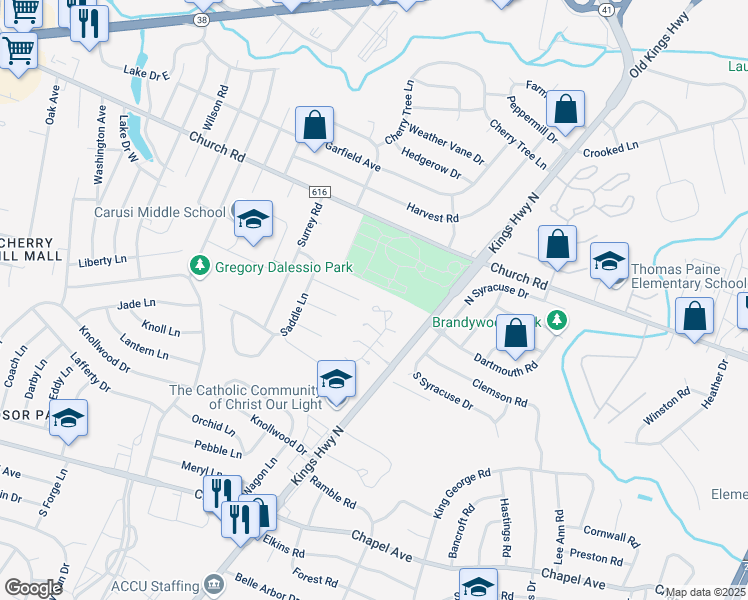 map of restaurants, bars, coffee shops, grocery stores, and more near 103 Greensward Lane in Cherry Hill