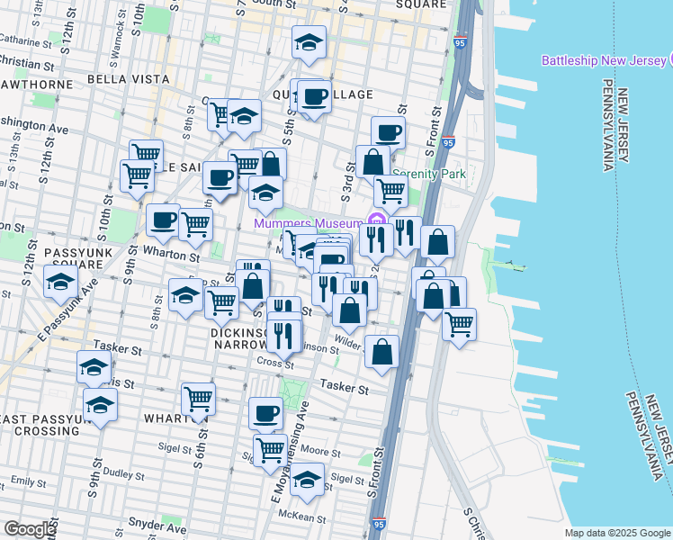 map of restaurants, bars, coffee shops, grocery stores, and more near 1231 South 3rd Street in Philadelphia