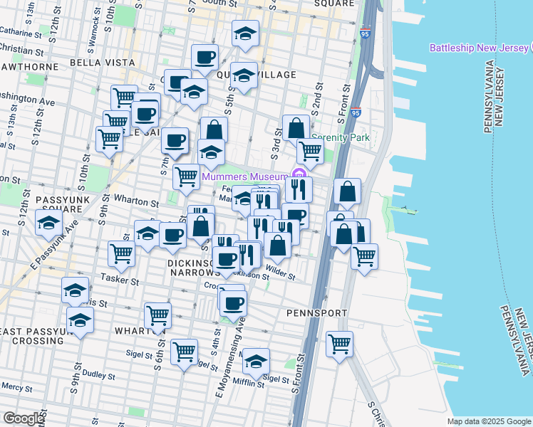 map of restaurants, bars, coffee shops, grocery stores, and more near 1231 South 3rd Street in Philadelphia