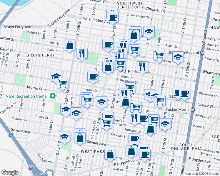 map of restaurants, bars, coffee shops, grocery stores, and more near in Philadelphia