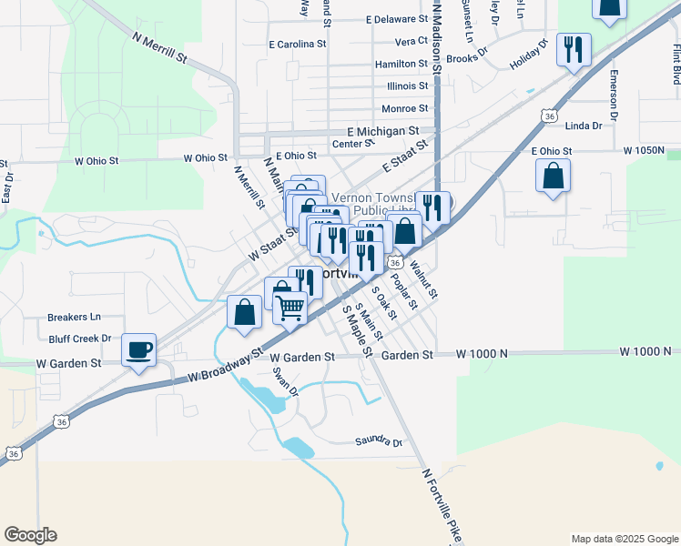 map of restaurants, bars, coffee shops, grocery stores, and more near in Fishers
