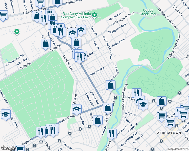 map of restaurants, bars, coffee shops, grocery stores, and more near 805 Laurel Road in Yeadon