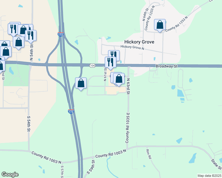 map of restaurants, bars, coffee shops, grocery stores, and more near 6100 Broadway Street in Quincy