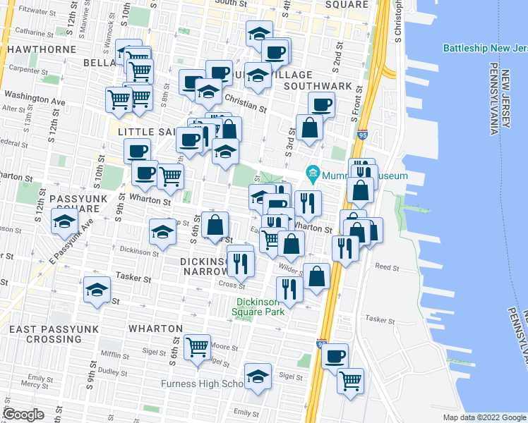 map of restaurants, bars, coffee shops, grocery stores, and more near 324 Titan Street in Philadelphia