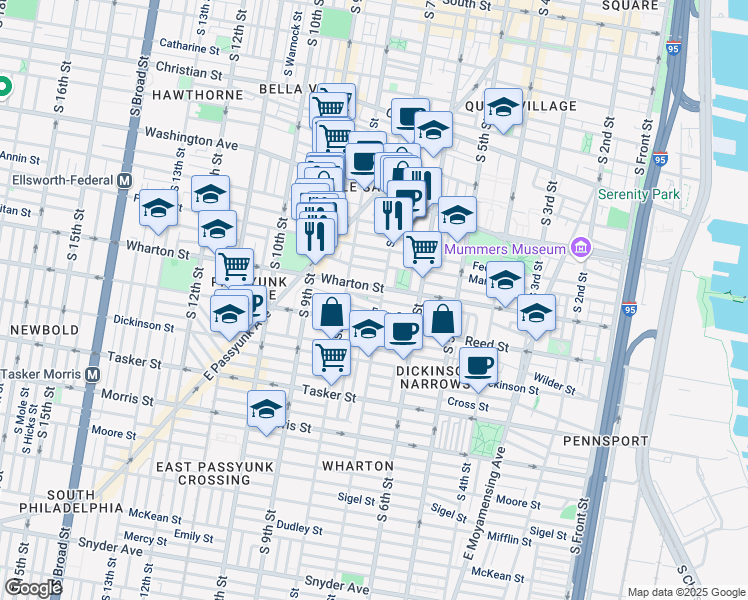 map of restaurants, bars, coffee shops, grocery stores, and more near 1232 South 7th Street in Philadelphia