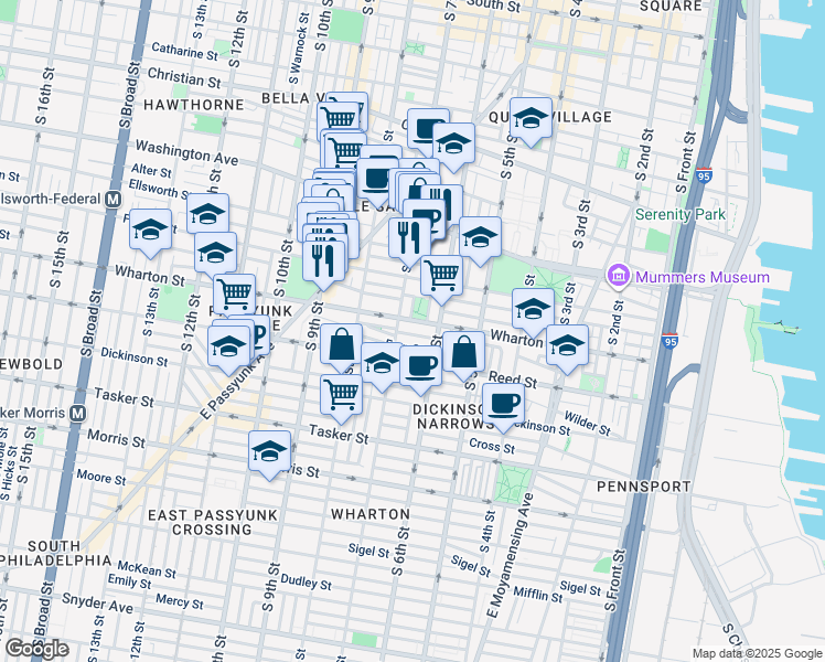 map of restaurants, bars, coffee shops, grocery stores, and more near 1313 S Fairhill St in Philadelphia