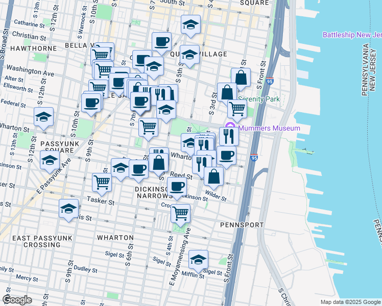 map of restaurants, bars, coffee shops, grocery stores, and more near 332 Titan Street in Philadelphia