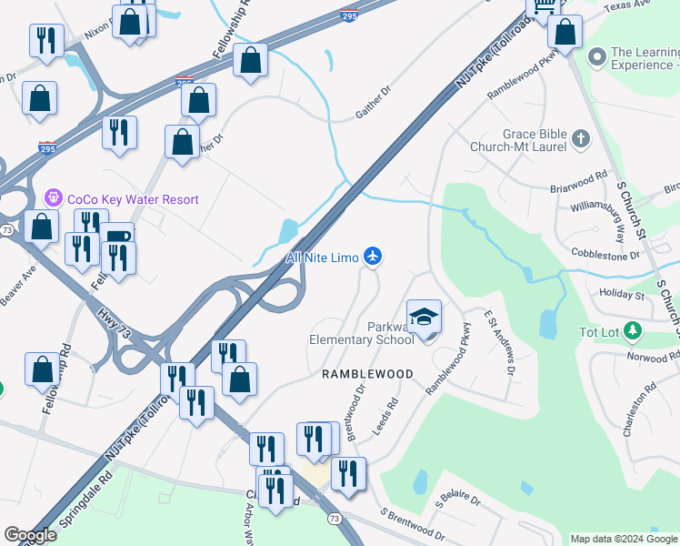 map of restaurants, bars, coffee shops, grocery stores, and more near 2125 Deal Drive in Mount Laurel