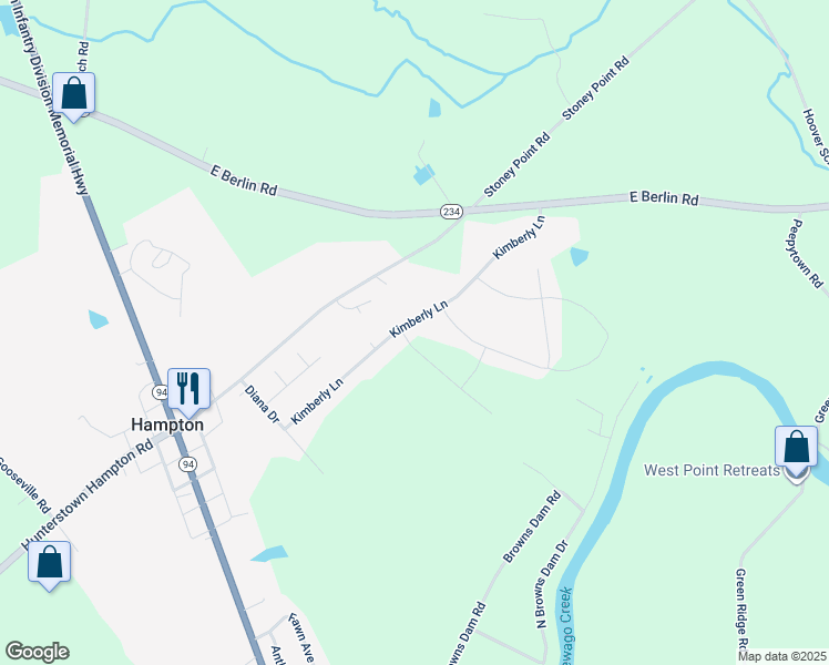 map of restaurants, bars, coffee shops, grocery stores, and more near 2 Heather Lane in East Berlin