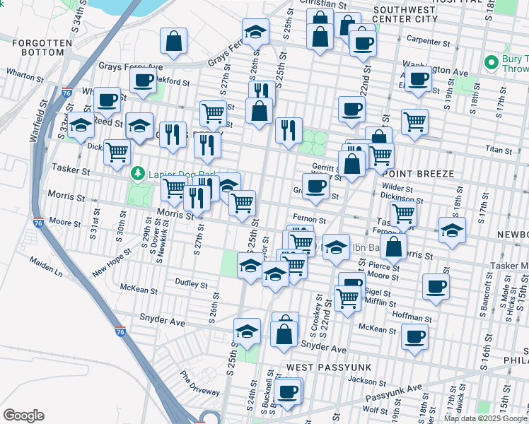 map of restaurants, bars, coffee shops, grocery stores, and more near 1546 South Taylor Street in Philadelphia