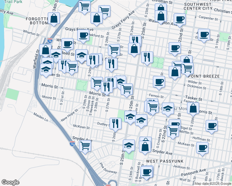 map of restaurants, bars, coffee shops, grocery stores, and more near in Philadelphia