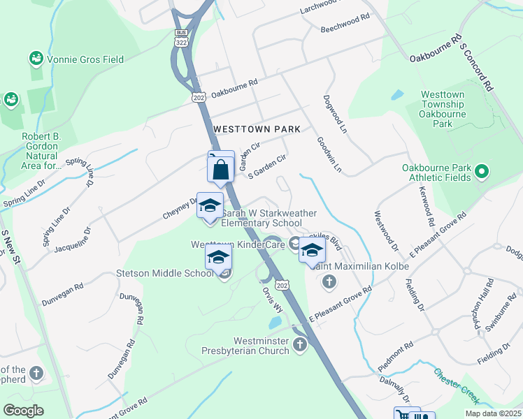 map of restaurants, bars, coffee shops, grocery stores, and more near 1041 Wilmington Pike in West Chester