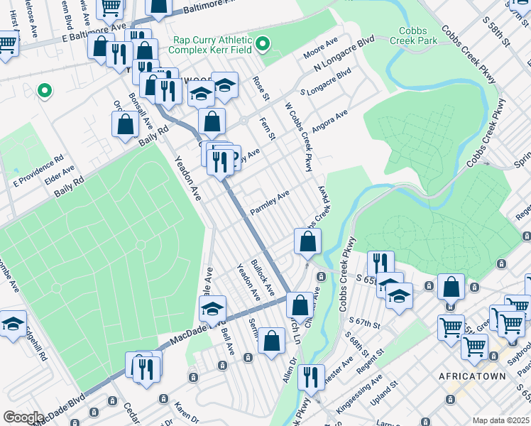map of restaurants, bars, coffee shops, grocery stores, and more near 804 Arbor Road in Yeadon