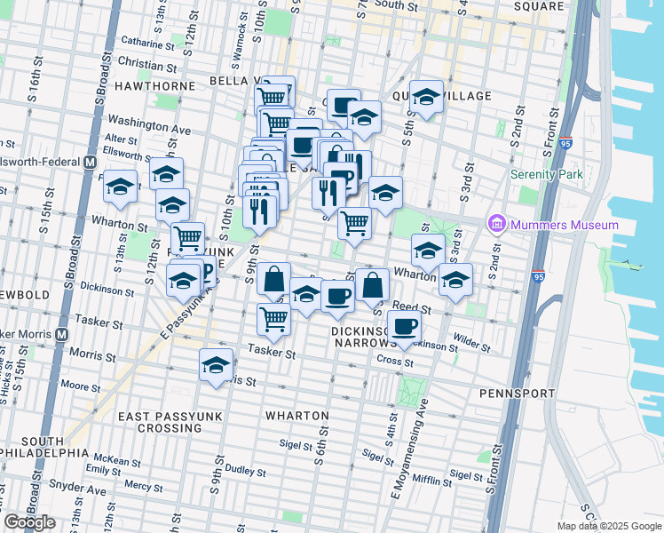 map of restaurants, bars, coffee shops, grocery stores, and more near 1313 S Fairhill St in Philadelphia