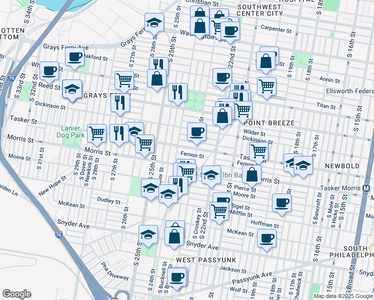 map of restaurants, bars, coffee shops, grocery stores, and more near 2326 Tasker Street in Philadelphia