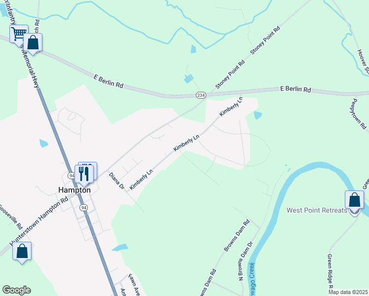 map of restaurants, bars, coffee shops, grocery stores, and more near 2 Heather Lane in East Berlin