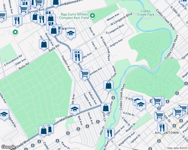 map of restaurants, bars, coffee shops, grocery stores, and more near 804 Arbor Road in Yeadon