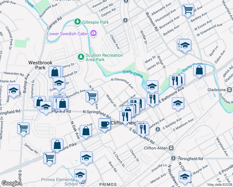 map of restaurants, bars, coffee shops, grocery stores, and more near 304 North Diamond Street in Clifton Heights