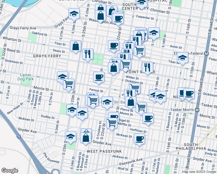 map of restaurants, bars, coffee shops, grocery stores, and more near 1536 Point Breeze Avenue in Philadelphia