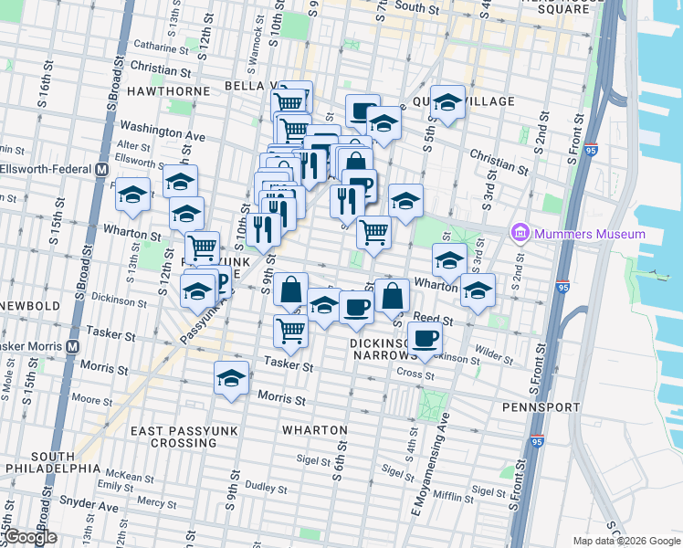 map of restaurants, bars, coffee shops, grocery stores, and more near 1232 South 7th Street in Philadelphia