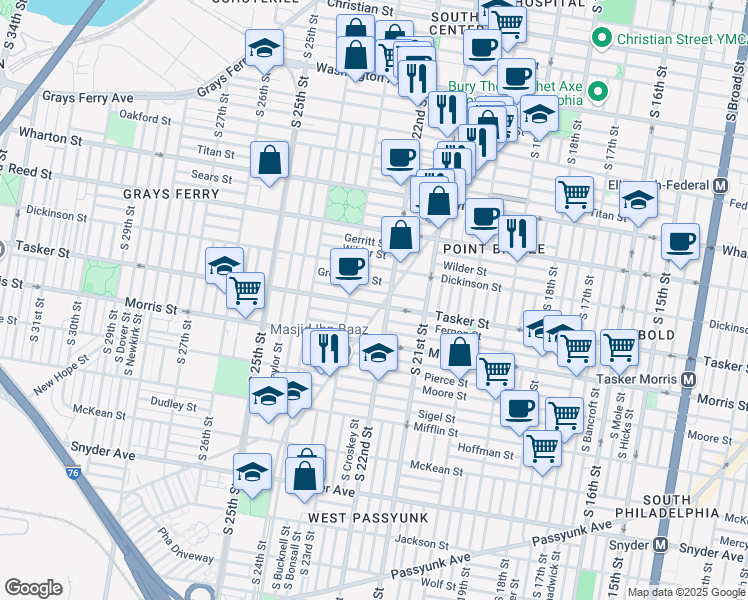 map of restaurants, bars, coffee shops, grocery stores, and more near 1514 South 22nd Street in Philadelphia