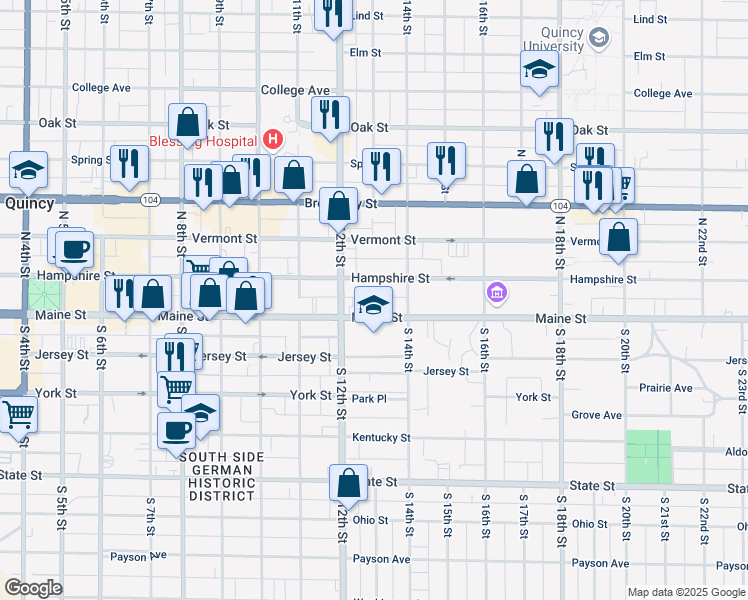 map of restaurants, bars, coffee shops, grocery stores, and more near 1236 Hampshire Street in Quincy