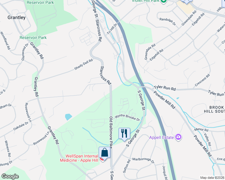 map of restaurants, bars, coffee shops, grocery stores, and more near 1801 Carriage Court in York