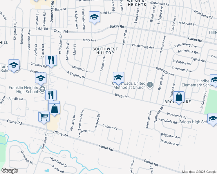 map of restaurants, bars, coffee shops, grocery stores, and more near 3188 South Stephen Drive in Columbus