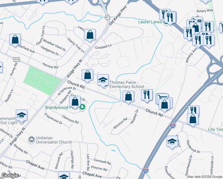 map of restaurants, bars, coffee shops, grocery stores, and more near 49 Crofton Commons in Cherry Hill