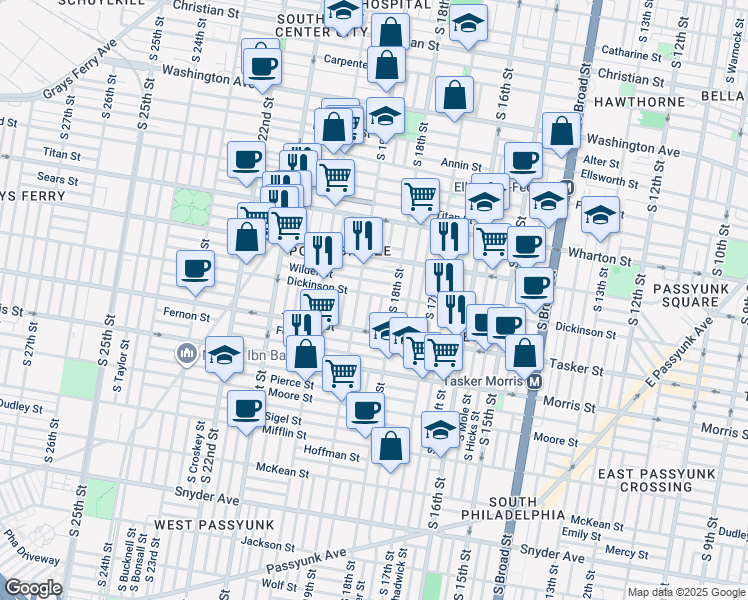 map of restaurants, bars, coffee shops, grocery stores, and more near 1513 Dorrance Street in Philadelphia