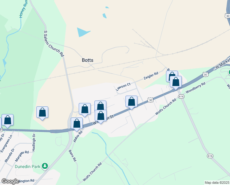 map of restaurants, bars, coffee shops, grocery stores, and more near 54 Lawson Court in York